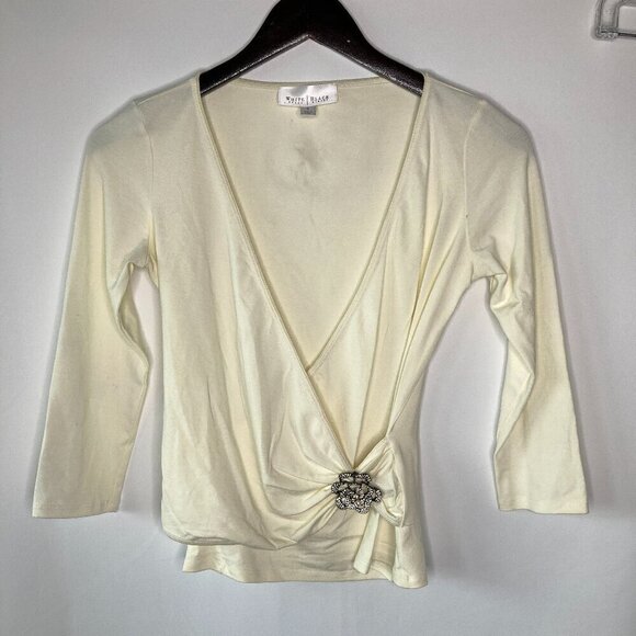 White House Black Market Women's Rhinestone Ornament Detail Wrap Top Size Small - Picture 1 of 9